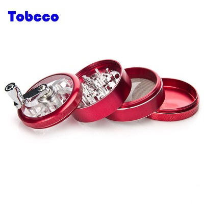 Hand Crank Tobacco Grinder 4 layers Aluminum Tobacco Weed 63mm Diameter Classical Pollen Crusher for Herb Spice